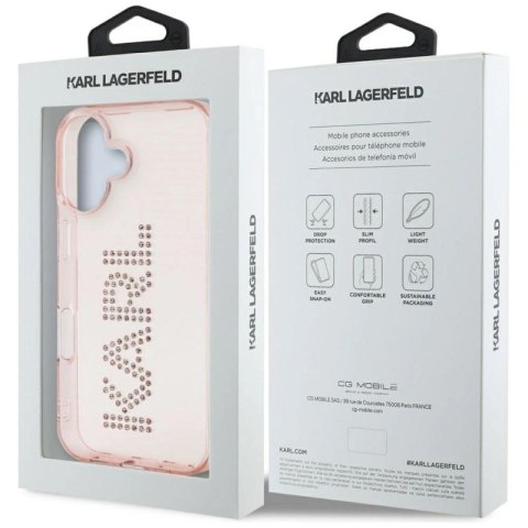 Etui Karl Lagerfeld IML Rhinestones Logo na iPhone 16 - różowe Karl Lagerfeld