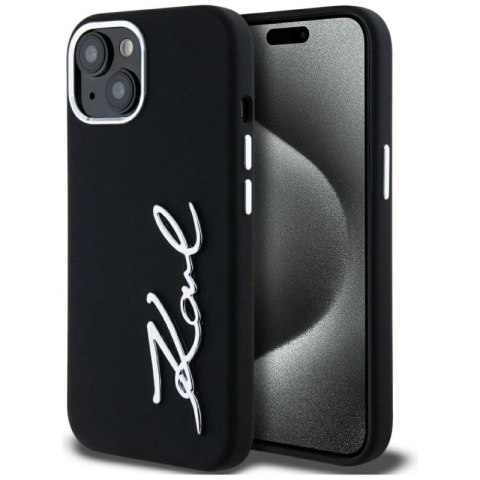 Etui Karl Lagerfeld Silicone Metal Script Logo na iPhone 15 - czarne Karl Lagerfeld