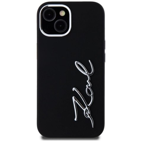 Etui Karl Lagerfeld Silicone Metal Script Logo na iPhone 15 - czarne Karl Lagerfeld