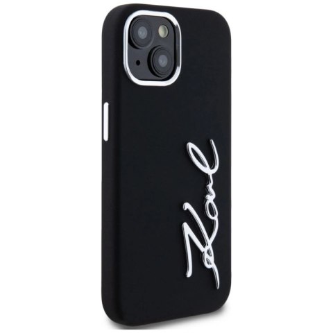 Etui Karl Lagerfeld Silicone Metal Script Logo na iPhone 15 - czarne Karl Lagerfeld
