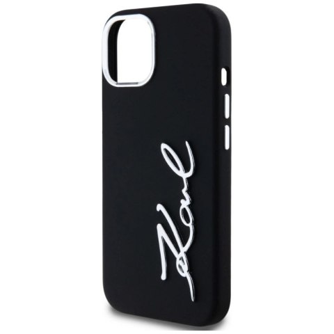 Etui Karl Lagerfeld Silicone Metal Script Logo na iPhone 15 - czarne Karl Lagerfeld