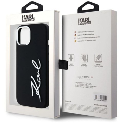 Etui Karl Lagerfeld Silicone Metal Script Logo na iPhone 15 - czarne Karl Lagerfeld