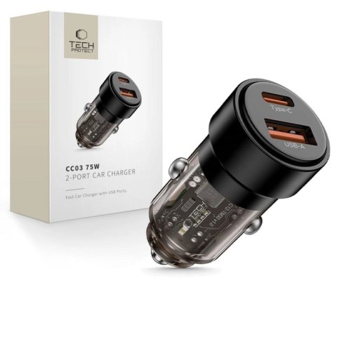 Ładowarka samochodowa CC03 2-porty PD75W - czarna Tech-Protect