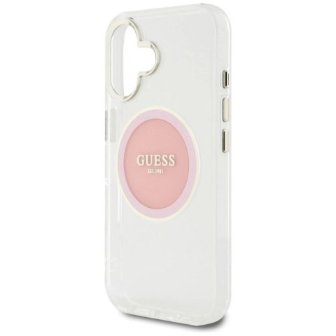Etui Guess IML Metal Colored Circle Classic Logo MagSafe na iPhone 16 - różowe Guess