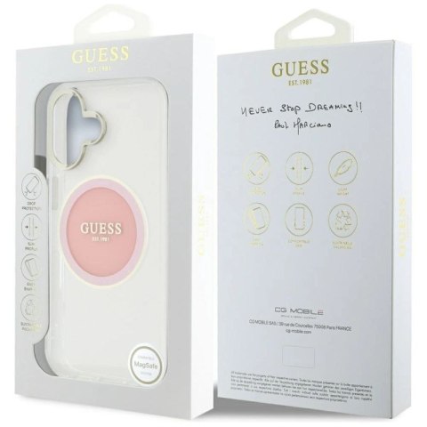 Etui Guess IML Metal Colored Circle Classic Logo MagSafe na iPhone 16 - różowe Guess