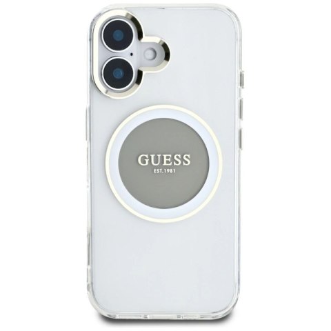 Etui Guess IML Metal Colored Circle Classic Logo MagSafe na iPhone 16 - szare Guess