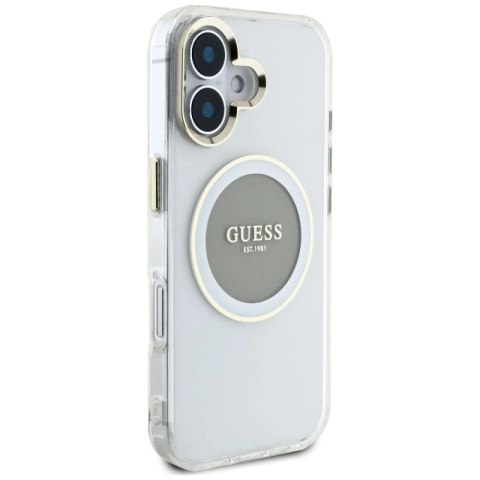 Etui Guess IML Metal Colored Circle Classic Logo MagSafe na iPhone 16 - szare Guess