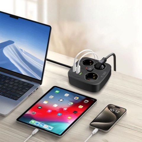 Listwa zasilająca Tech-Protect PCS3X4, 3 gniazda sieciowe, 2xUSB-A, 2xUSB-C 200 cm - czarna Tech-Protect