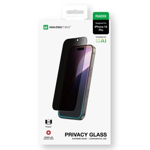 Szkło hartowane AMAZINGTHING Radix Privacy Glass prywatyzujące do iPhone 16 Pro AmazingThing