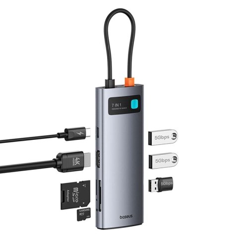 Hub USB-C Baseus Metal Gleam 7w1 HDMI 4K 60Hz / 3x USB 3.0 / USB-C PD / SD / microSD - szary Baseus