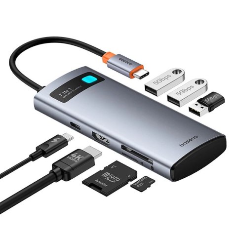 Hub USB-C Baseus Metal Gleam 7w1 HDMI 4K 60Hz / 3x USB 3.0 / USB-C PD / SD / microSD - szary Baseus