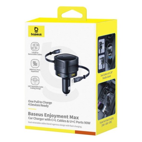 Ładowarka samochodowa Baseus Enjoyment Max 90W 2x USB-C + kabel USB-C i Lightning - czarna Baseus