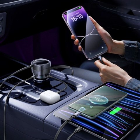 Ładowarka samochodowa Baseus Enjoyment Max 90W 2x USB-C + kabel USB-C i Lightning - czarna Baseus