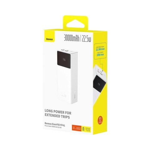 Powerbank Baseus EnerFill FP41 30000mAh 22.5W z kablem Baseus Simple USB-A - USB-C 3A 30cm - biały Baseus
