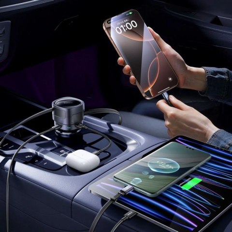 Ładowarka samochodowa Baseus Enjoyment Max 90W 2 x kabel USB-C + USB-A + USB-C - czarna Baseus