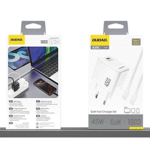 Ładowarka sieciowa Dudao A28C 45W GaN + kabel USB-C - biała Dudao