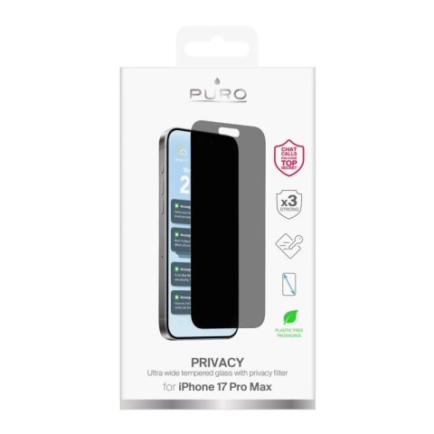 Szkło hartowane Puro Privacy prywatyzujące na iPhone 17 Pro Max Puro