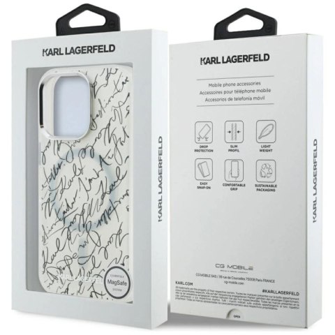 Etui Karl Lagerfeld IML Karl Script Pattern MagSafe na iPhone 16 Pro Max - białe Karl Lagerfeld