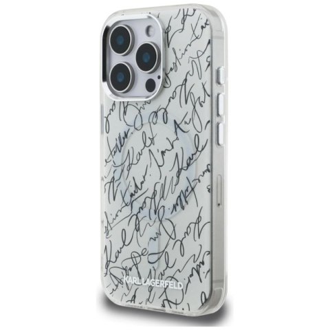 Etui Karl Lagerfeld IML Karl Script Pattern MagSafe na iPhone 16 Pro - białe Karl Lagerfeld