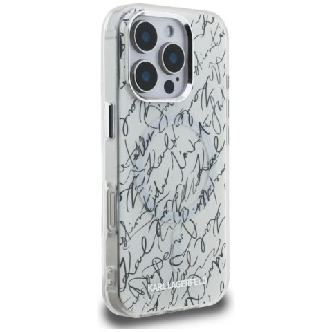 Etui Karl Lagerfeld IML Karl Script Pattern MagSafe na iPhone 16 Pro - białe Karl Lagerfeld