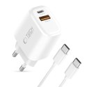 Ładowarka sieciowa Tech-Protect NCA30 PD 30W QC3.0 USB-A / USB-C + Kabel USB-C / USB-C 100cm - biała Tech-Protect
