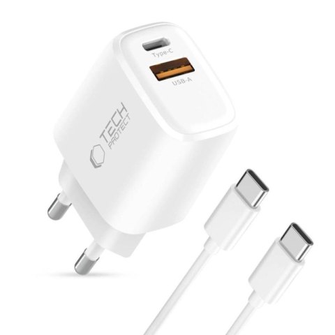 Ładowarka sieciowa Tech-Protect NCA30 PD 30W QC3.0 USB-A / USB-C + Kabel USB-C / USB-C 100cm - biała Tech-Protect