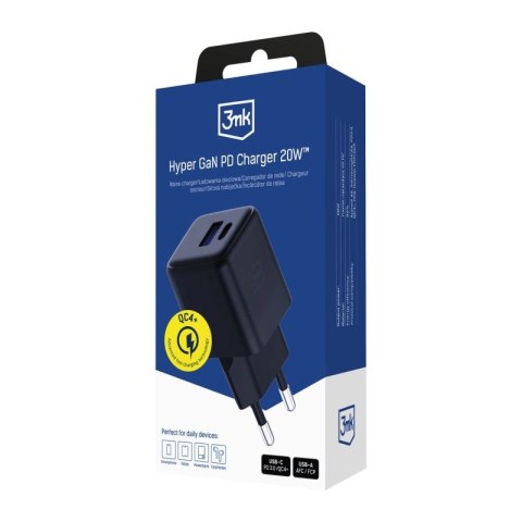 Ładowarka sieciowa 3mk Hyper GaN Charger 20W QC4+ PD PPS USB-C USB-A - czarna