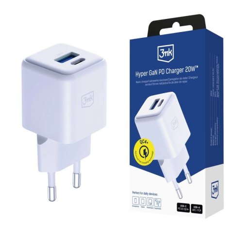 Ładowarka sieciowa 3mk Hyper GaN Charger 20W QC4+ PD PPS USB-C USB-A - biała