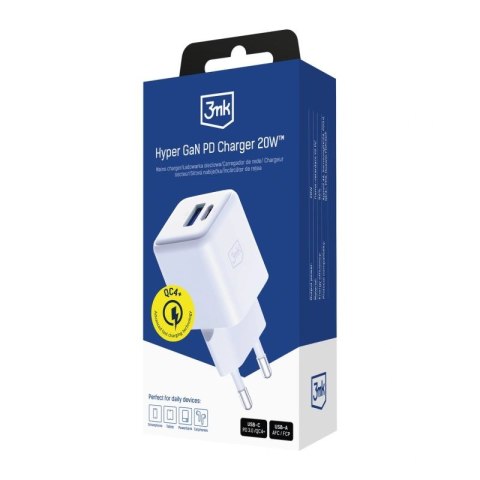 Ładowarka sieciowa 3mk Hyper GaN Charger 20W QC4+ PD PPS USB-C USB-A - biała