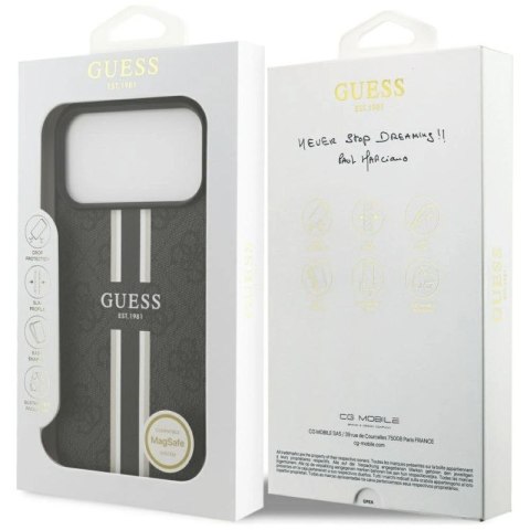 Etui Guess 4G Printed Stripes MagSafe na iPhone 17 Pro Max - czarne Guess