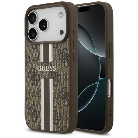 Etui Guess 4G Printed Stripes MagSafe na iPhone 17 Pro - brązowe Guess
