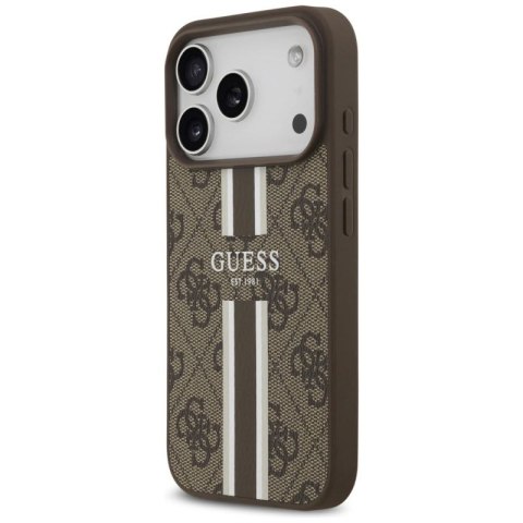 Etui Guess 4G Printed Stripes MagSafe na iPhone 17 Pro - brązowe Guess