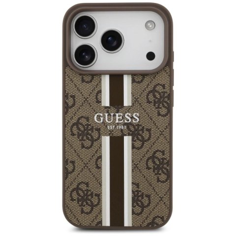 Etui Guess 4G Printed Stripes MagSafe na iPhone 17 Pro - brązowe Guess