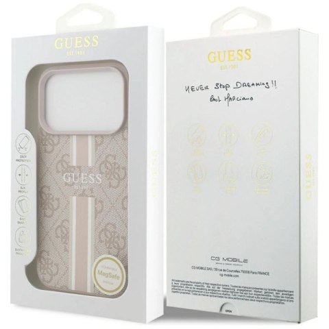 Etui Guess 4G Printed Stripes MagSafe na iPhone 17 Pro - różowe Guess