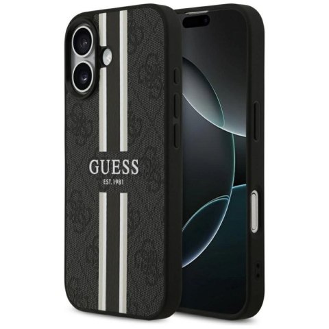 Etui Guess 4G Printed Stripes MagSafe na iPhone 17 -czarne Guess