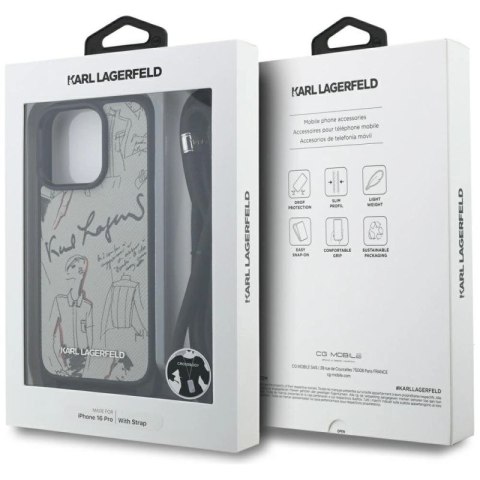Etui Karl Lagerfeld Crossbody Grained Pattern & Logo do iPhone 16 Pro - szare Karl Lagerfeld