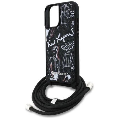 Etui Karl Lagerfeld Crossbody Grained Pattern & Logo do iPhone 16 - czarne Karl Lagerfeld
