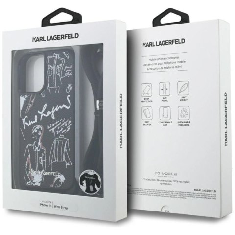 Etui Karl Lagerfeld Crossbody Grained Pattern & Logo do iPhone 16 - czarne Karl Lagerfeld