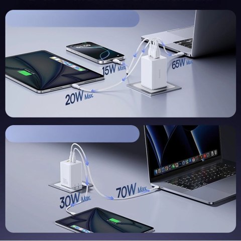 Ładowarka sieciowa Baseus EnerFill FE11 2 x USB-C / USB-A 100W - biała Baseus