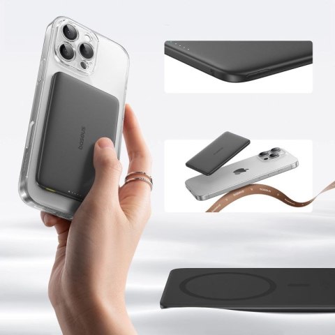 Powerbank Baseus PicoGo AM41 Ultra-Slim 5000mAh 20W kompatybilny z MagSafe z kablem Baseus Simple USB-C 60W 30cm - czarny Baseus