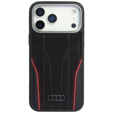 Etui Audi R8 Genuine Leather MagSafe do iPhone 17 Pro - czarno-czerwony Audi