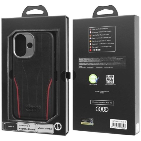 Etui Audi R8 Genuine Leather MagSafe do iPhone 17 - czarno-czerwony Audi