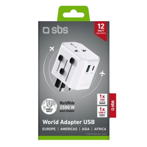 Adapter podróżny SBS TEADAPTUSBTCUNI USB-C USB-A uniwersalny - biały SBS
