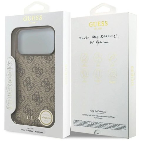 Etui Guess 4G Charms Collection MagSafe na iPhone 17 Pro Max - brązowe Guess