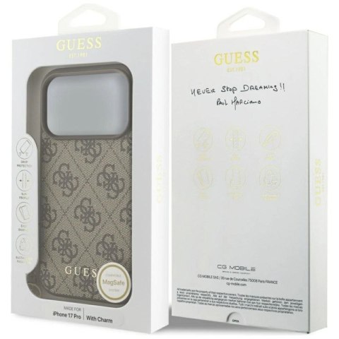 Etui Guess 4G Charms Collection MagSafe na iPhone 17 Pro - brązowe Guess