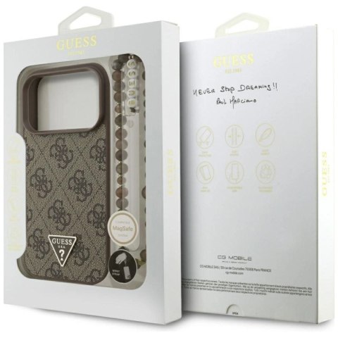 Etui Guess 4G Strap Triangle Logo MagSafe na iPhone 17 Pro - brązowe Guess