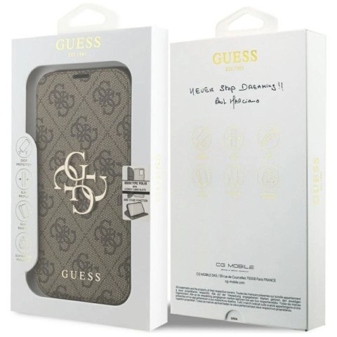Etui Guess Book 4G Metal Logo na iPhone 17 Pro - brązowe Guess