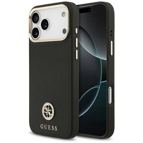 Etui Guess Grained Strass Logo MagSafe na iPhone 17 Pro Max - czarne Guess