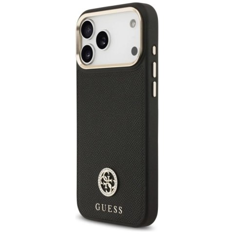 Etui Guess Grained Strass Logo MagSafe na iPhone 17 Pro Max - czarne Guess