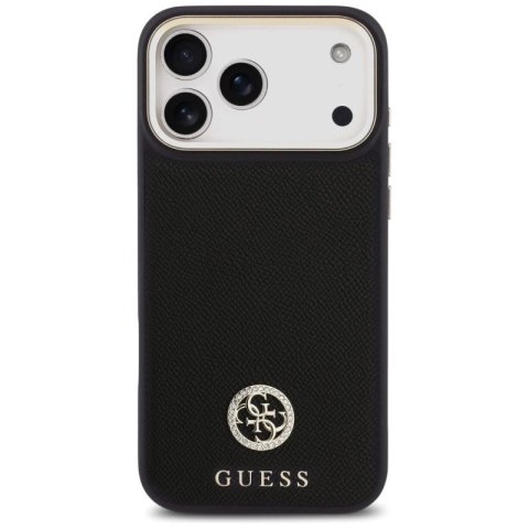 Etui Guess Grained Strass Logo MagSafe na iPhone 17 Pro Max - czarne Guess